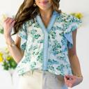  Floral Contrast Stripe Trim Blouse | S-XL