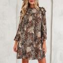  Leopard Print Ruffled Long Sleeve Mini Dress | S-XL