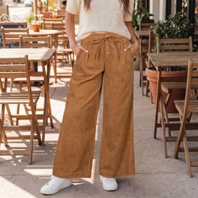 Button Front Elastic Waist Wide Leg Pants | S-XL