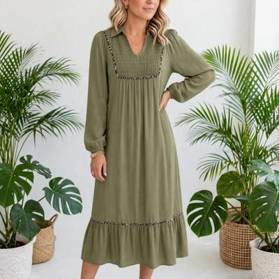 Collared V-Neck Leopard Trim Maxi Dress | S-XL