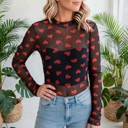  Valentines Heart Printed Sheer Mesh Long Sleeve Top | S-XL