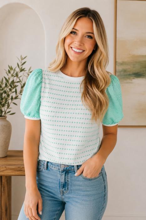 Striped Puff Sleeve Blouse | S-XL