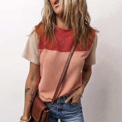 Rib Textured Colorblock Short Sleeve Top | S-XL