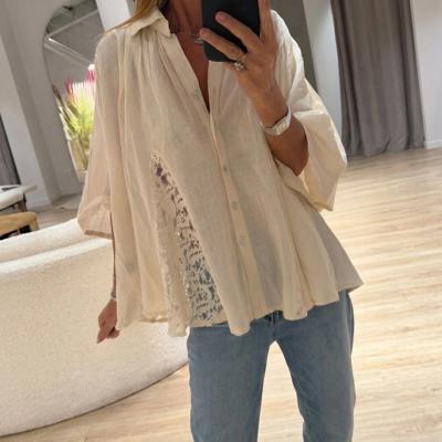 Sheer Lace Splice Bracelet Sleeve Loose Shirt | S-XL