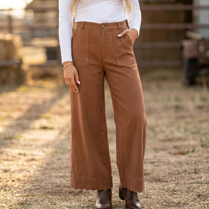 Scallop Trim Pocket Pants | S-XL