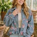 Floral Print Ruffle Hem Denim Jacket | S-XL