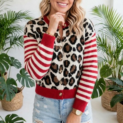 Cozy Crush Leopard Stripe Cropped Cardigan | S - XL