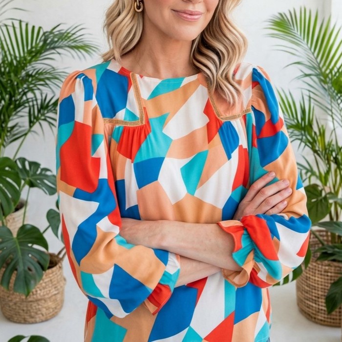 Abstract Ruffled Sleeve Blouse | Free Shipping