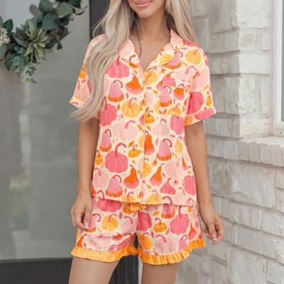 Shell Button Pumpkin Print Two-Piece Lounge Set | S-XL