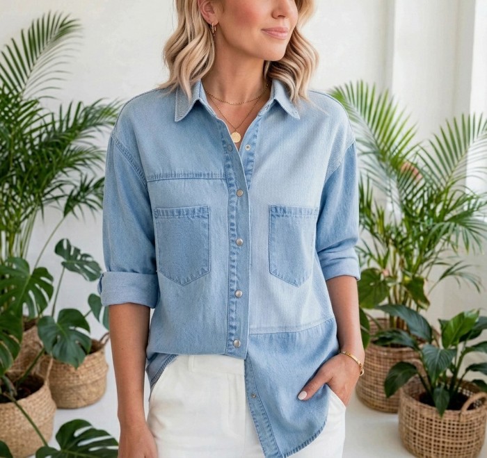 Patch & Stripe Button Down Shacket | S-XL