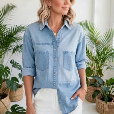 Patch & Stripe Button Down Shacket | S-XL