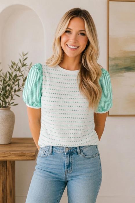 Striped Puff Sleeve Blouse | S-XL
