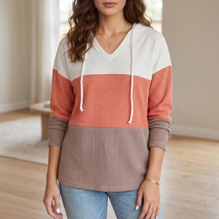 Ribbed Colorblock Hooded Pullover | S-XL