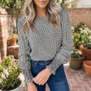  Plaid Shirred Cuff Long Sleeve Blouse | S-XL