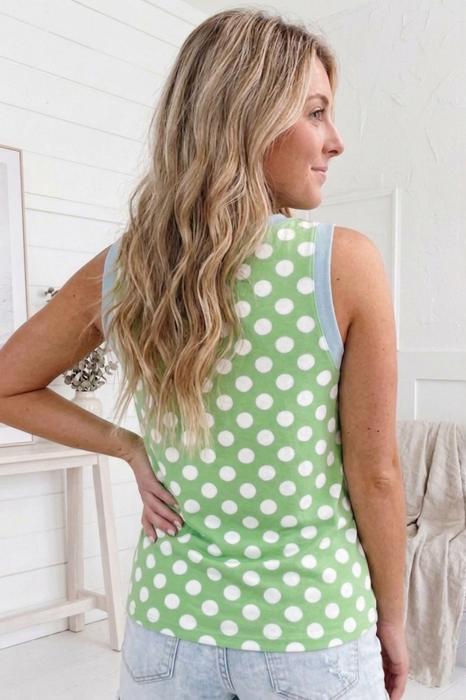 Round Neck Contrast Polka Dot Tank | S-XL