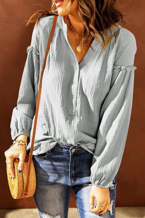 Balloon Sleeve Crinkled Top
