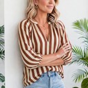  Rivelle Stripe V Neck Half Sleeve Blouse | S-XL