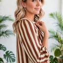  Rivelle Stripe V Neck Half Sleeve Blouse | S-XL