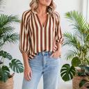  Rivelle Stripe V Neck Half Sleeve Blouse | S-XL