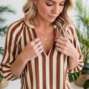 Rivelle Stripe V Neck Half Sleeve Blouse | S-XL
