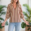  Rivelle Stripe V Neck Half Sleeve Blouse | S-XL