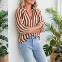  Rivelle Stripe V Neck Half Sleeve Blouse | S-XL