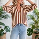 Rivelle Stripe V Neck Half Sleeve Blouse | S-XL