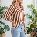  Rivelle Stripe V Neck Half Sleeve Blouse | S-XL