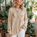 Small Parchment Hello Fall Embroidered Knit Loose Sweater | S-XL