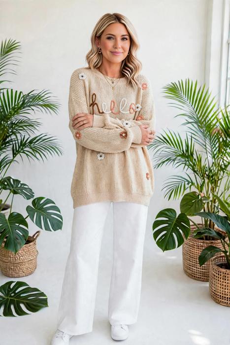 Hello Fall Embroidered Knit Loose Sweater | S-XL