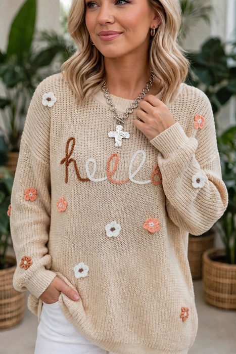 Hello Fall Embroidered Knit Loose Sweater | S-XL