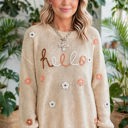  Hello Fall Embroidered Knit Loose Sweater | S-XL