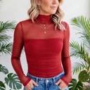 Small Red Heartbreaker Mesh Patchwork Long Sleeve Top | S-XL