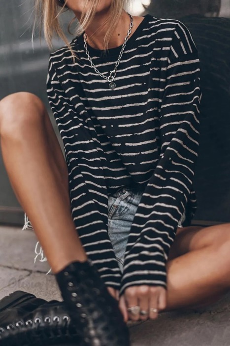 Casual Retro Striped Long Sleeve Top | S-XL