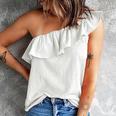One Shoulder Ruffle Tank | S-2XL