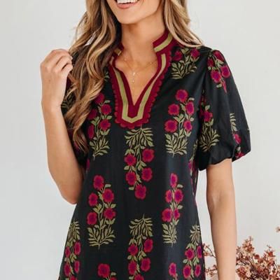 Sweet Bloom Contrast Bubble Sleeve Top  | S-XL