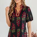  Sweet Bloom Contrast Bubble Sleeve Top  | S-XL