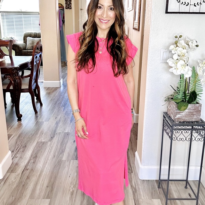 Round Neck Short Sleeve Midi Dress | S-XL