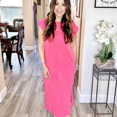 Round Neck Short Sleeve Midi Dress | S-XL