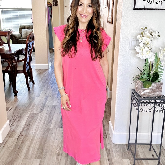 Round Neck Short Sleeve Midi Dress | S-XL