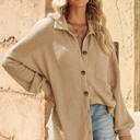 Small Khaki Button Up Waffle Knit Casual Shirt | S-2XL