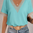 Delicate Lace Trim V-Neck Blouse | S-XL