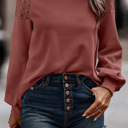 Small Rose Textured Lace Sleeve Pullover | S-2XL