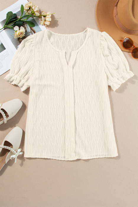 Spring Whisper Textured Puff Sleeve Blouse | S-2XL