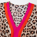  Cheetah Color Block V Neck Balloon Sleeve Babydoll Blouse | S-XL