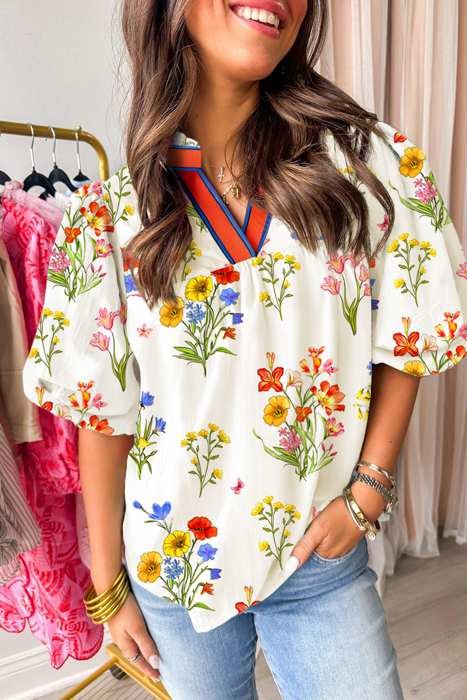 Sweet Petals Contrast Blouse | S-XL