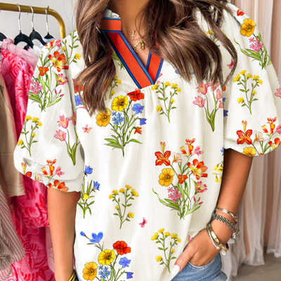 Sweet Petals Contrast Blouse | S-XL