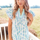  Floral Print Patchwork Flutter Sleeve Blouse | S-XL