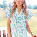  Floral Print Patchwork Flutter Sleeve Blouse | S-XL