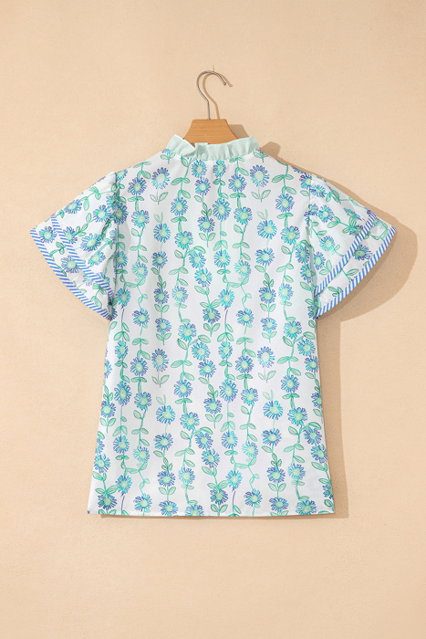 Floral Print Patchwork Flutter Sleeve Blouse | S-XL